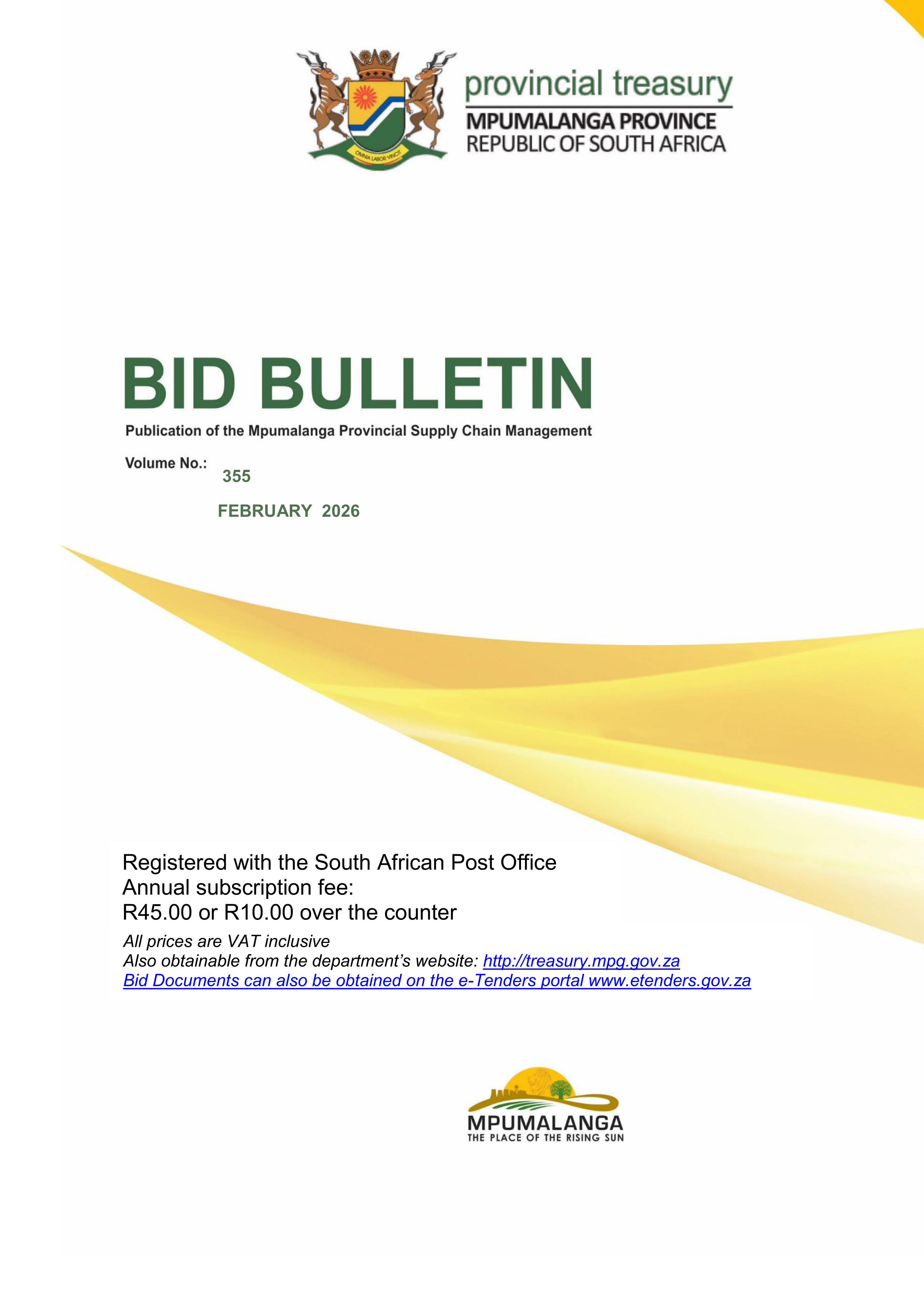 Mpumalanga Provincial Government Tender Bulletin No.355
