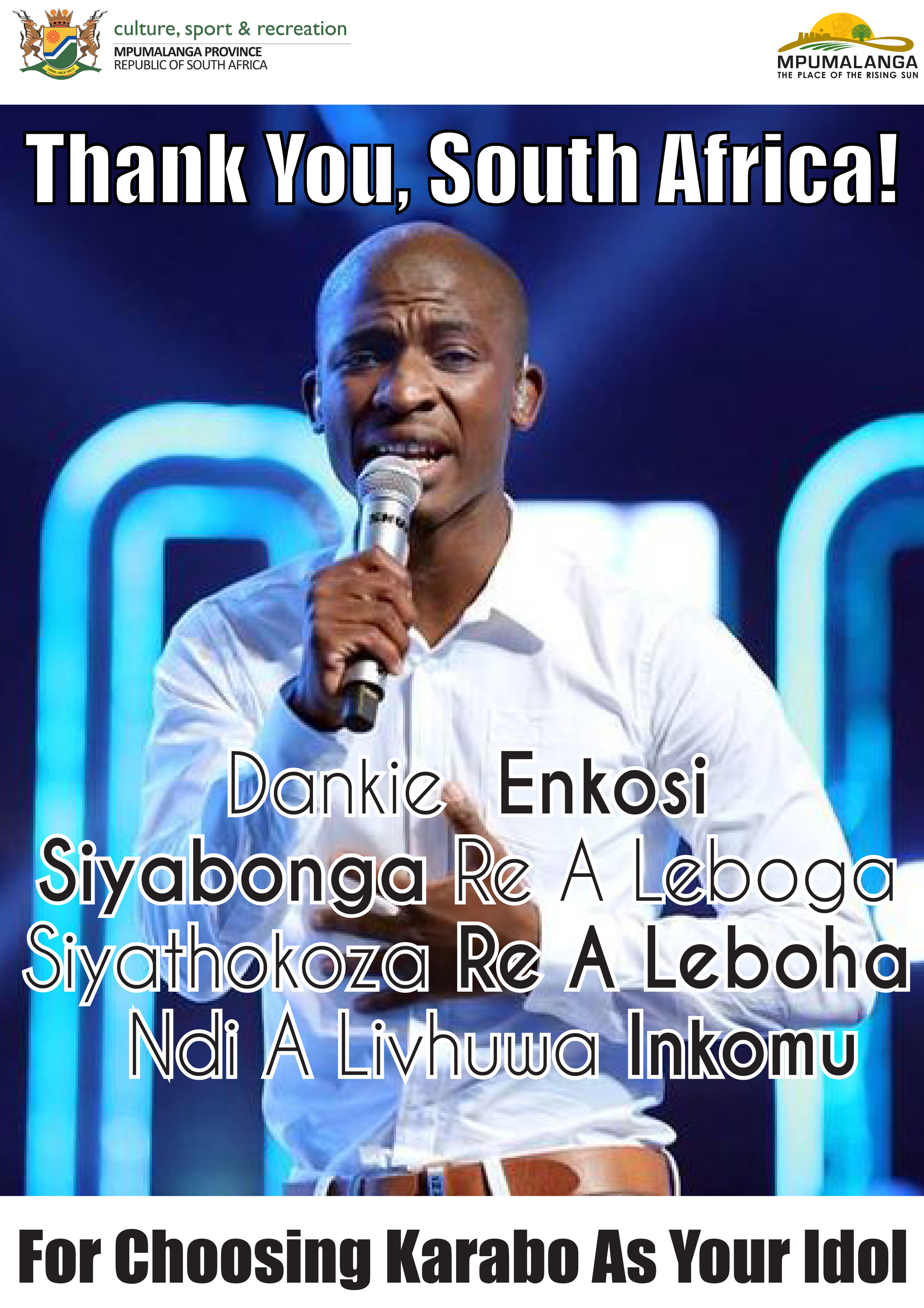 Idol 2015 winner, Karabo Mogane appreciation poster