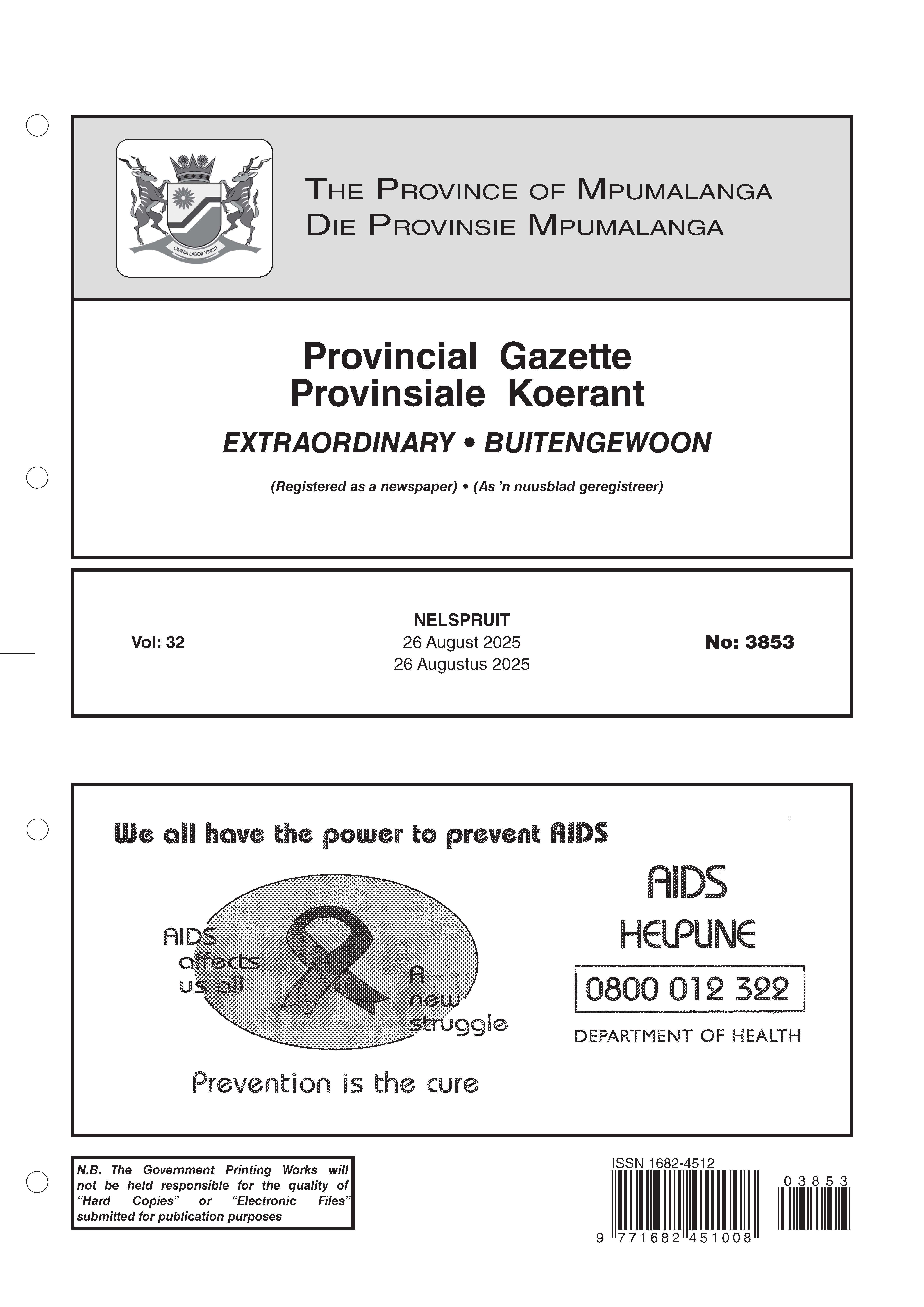 Provincial Gazette No 3853 Volume 32 of 2025