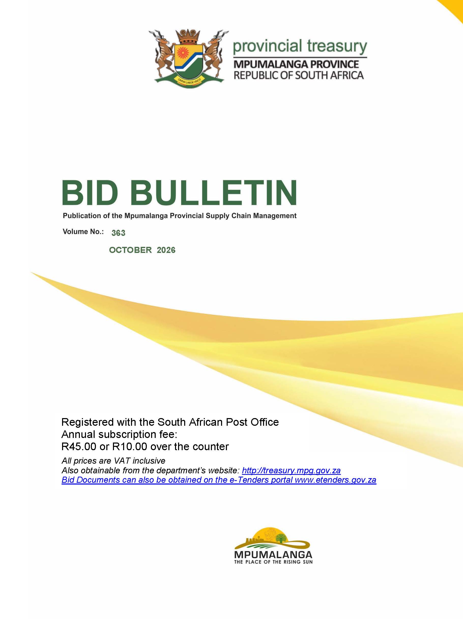 Read or download the latest Tender Bulletin (Number 363) from Provincial Treasury