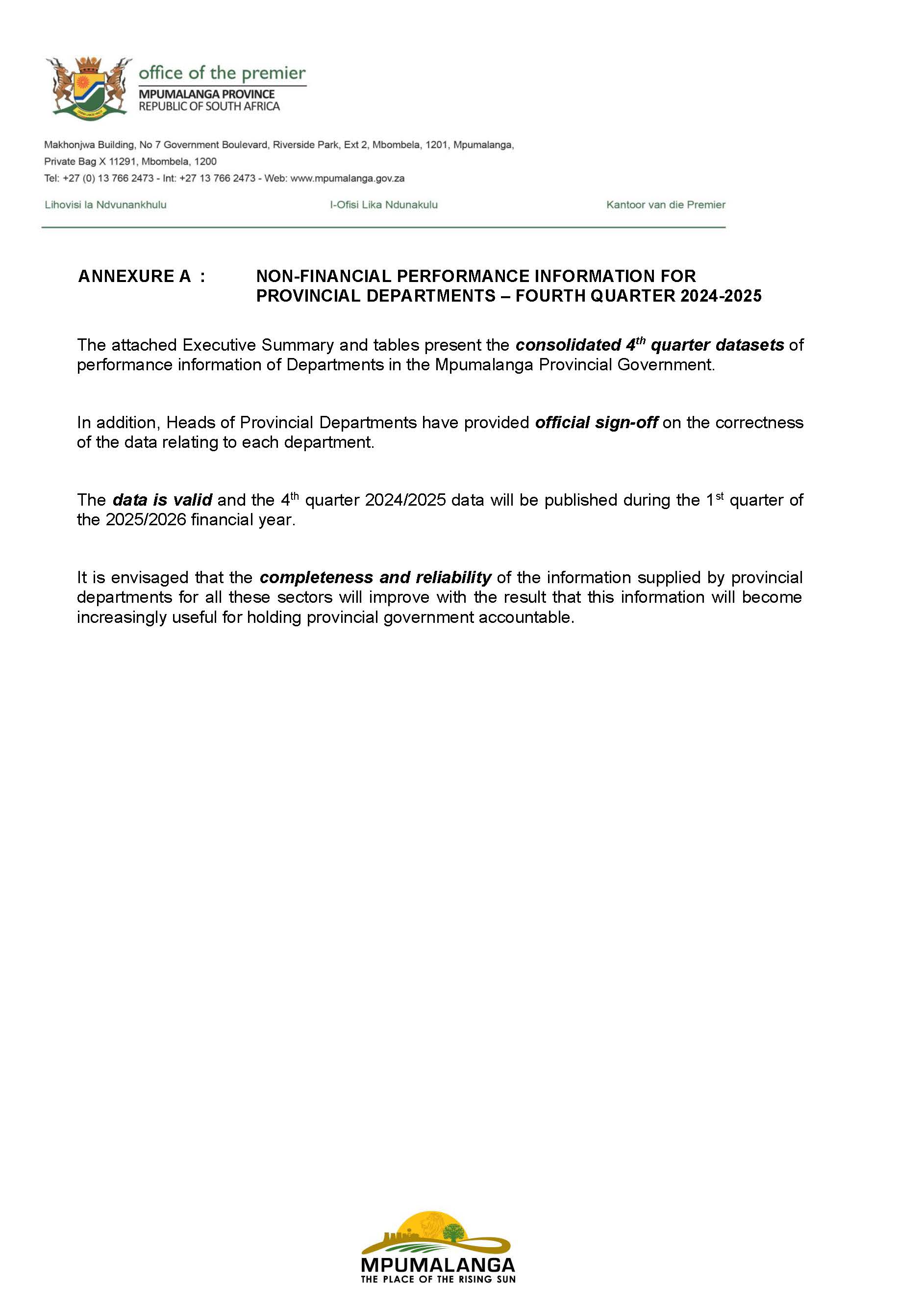 Fourth Quarterly Performance Report for 2024/2025