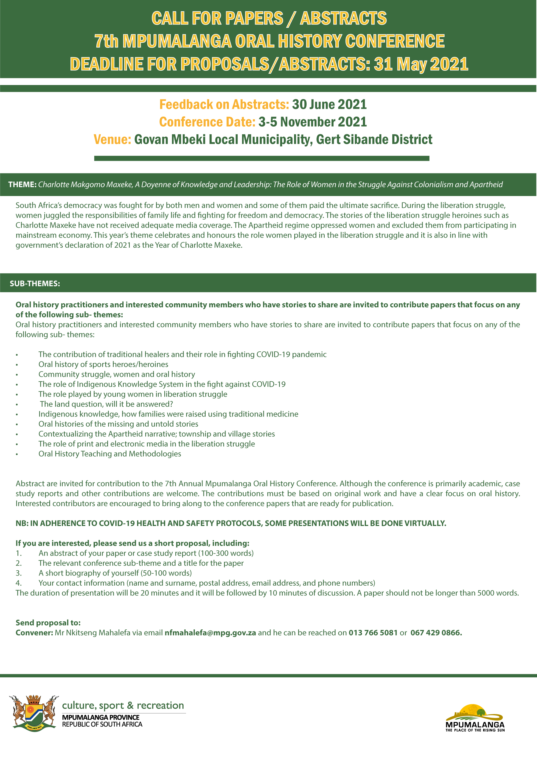 Call for papers for 7th Mpumalanga Oral history Conference