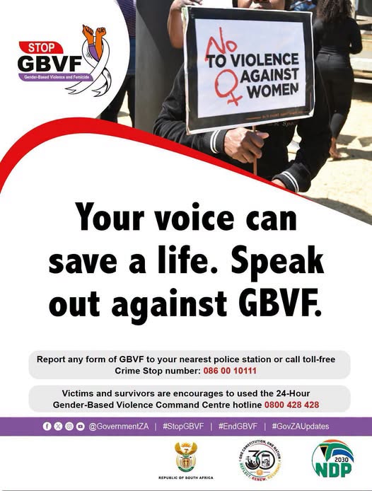 No Violence Against Women - Your voice can save life, Speak out against GBVF.