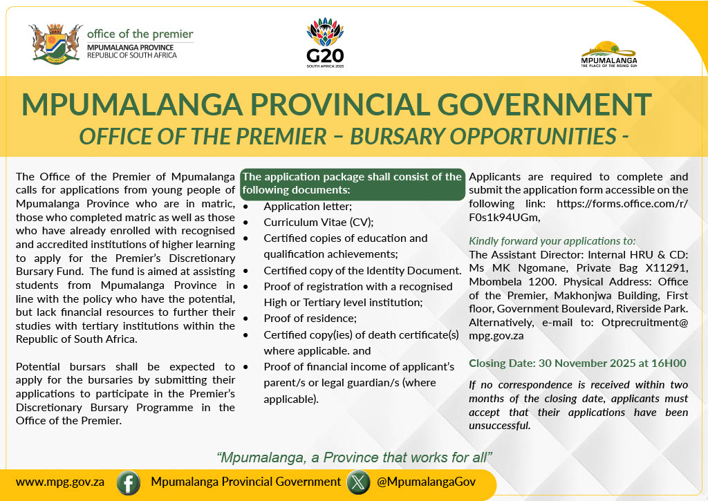 2026 Premier's Discretionery Bursary Fund Poster